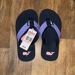 Vineyard Vines Pink and Purple Whale Flip Flops Size 2